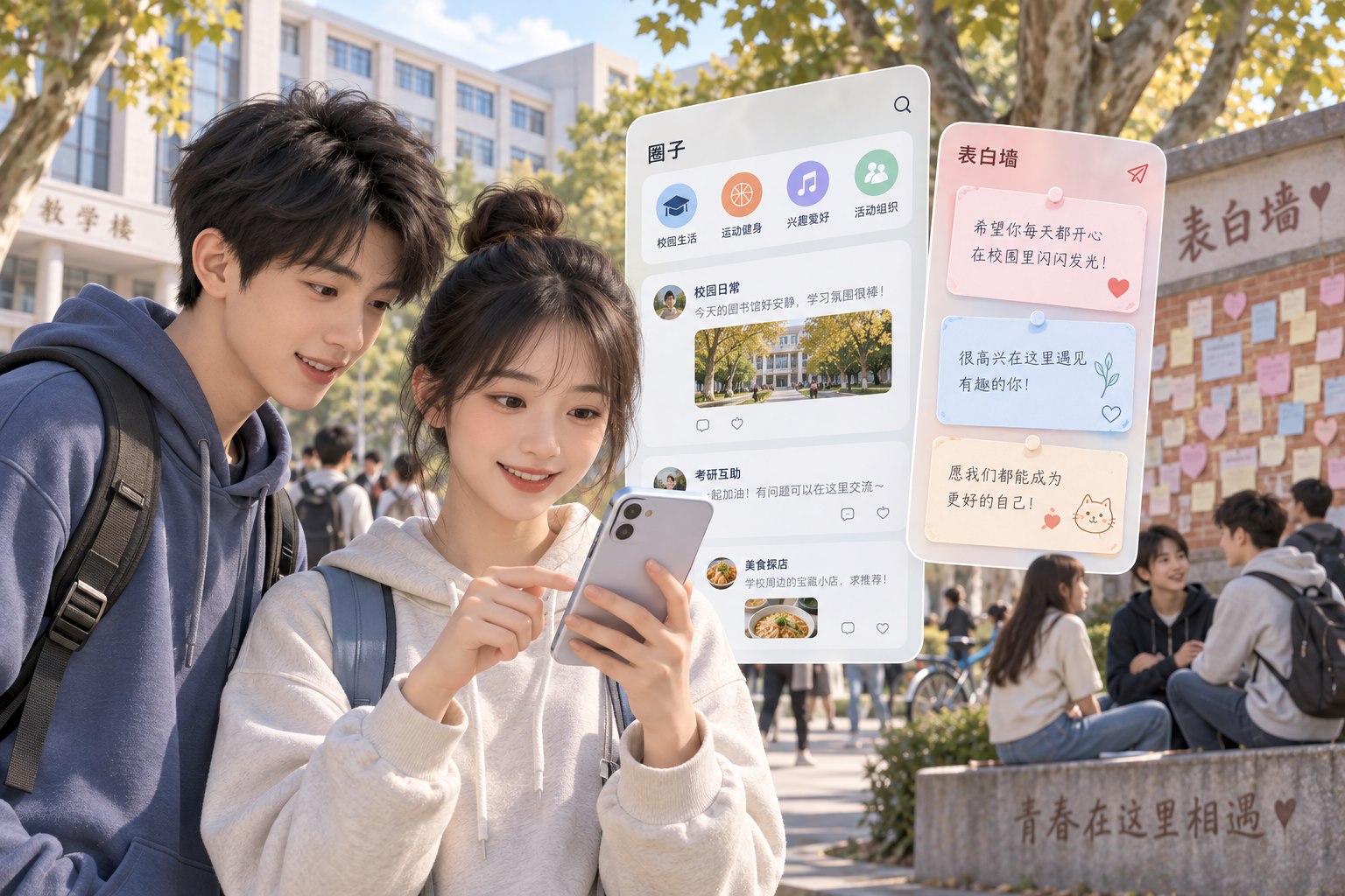 圈子&表白墙功能场景：中国大学校园