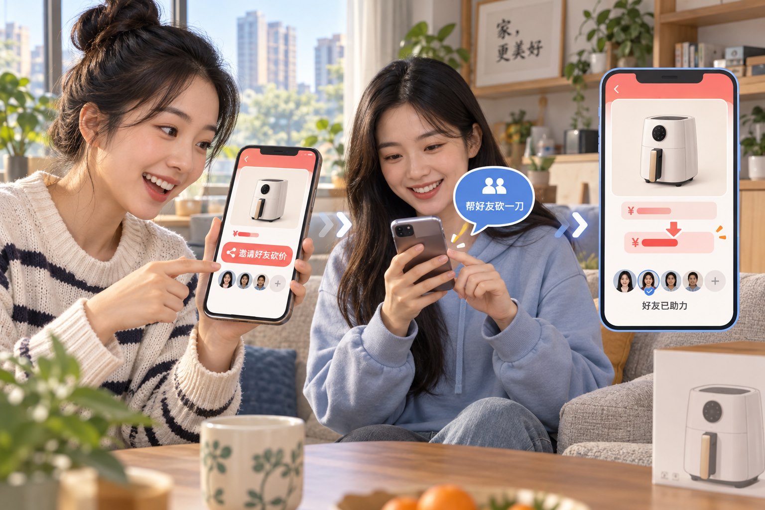 微砍价功能场景：中国顾客给朋友分享小家电砍价页面