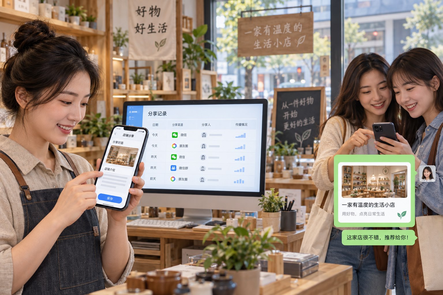店铺分享功能场景：中国店主在手机设置店铺分享封面和介绍