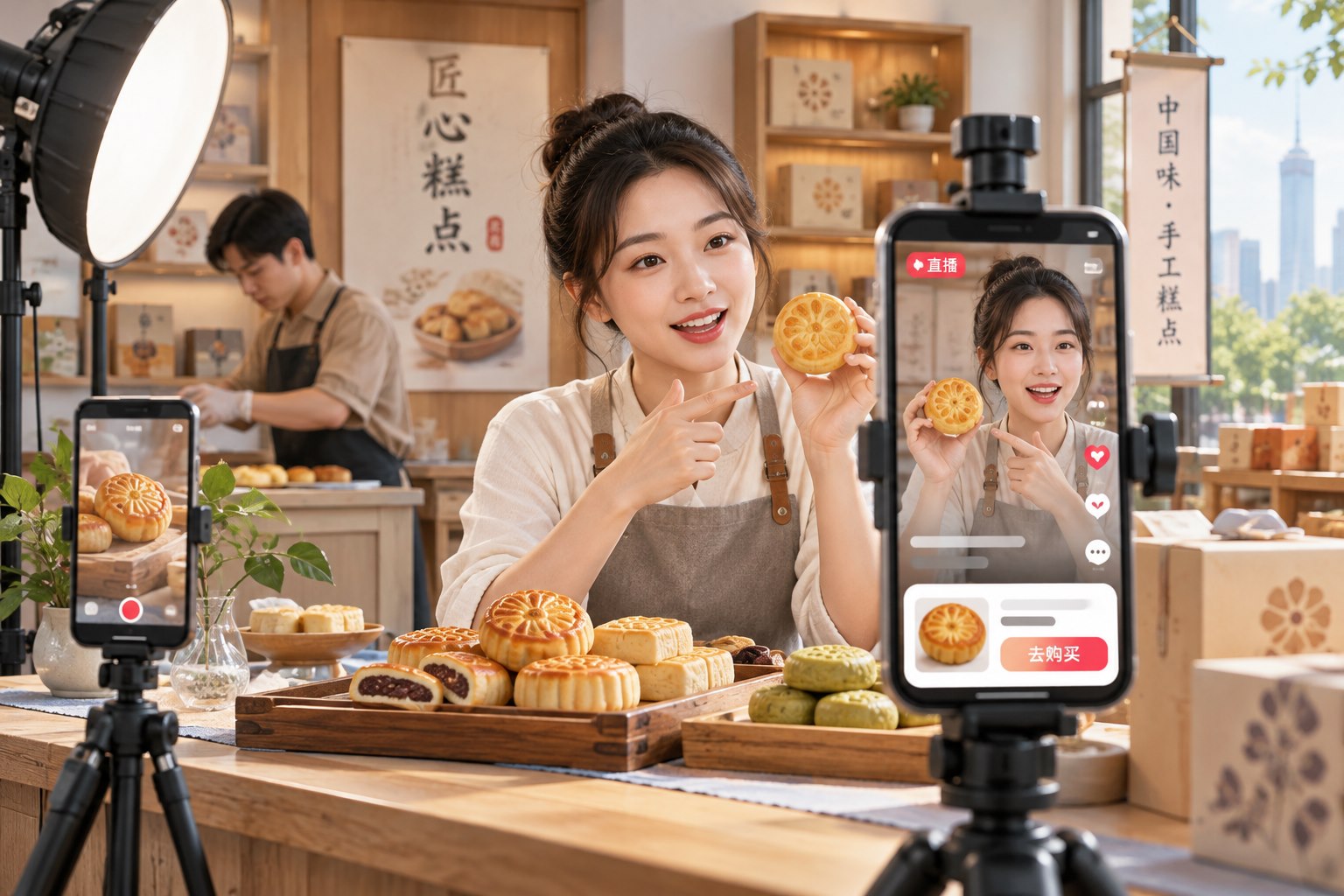 直播&短视频功能场景：中国食品商家拍摄商品短视频与直播